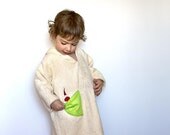 Ecofriendly Hooded Bathrobe, Red Garden Pixie (GOTS Certified organic cotton) Spring Clothing, Organic Robe for boys & girls, gift under 100
