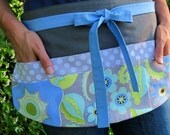 Modern Floral Half Apron in Periwinkle, Green Tea, Aqua & Gray Dot, Utility Apron with Pockets for Teachers, Crafters, Garden Theme Apron