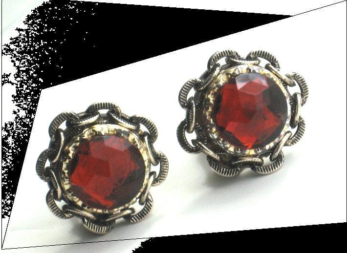 Vintage Earrings Western Germany Signed Amber Lucite Clips