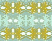Beach Blue and Green Cutwork Fabric