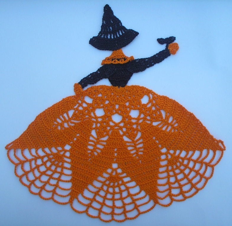 Halloween Crochet - Orange Crinoline Witch Doily