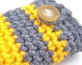 Iphone case Ipod case cozy wool gray yellow striped crochet handmade