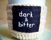 Funny Coffee Mug Cozy tea cup black cream crochet handmade cover