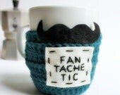 Mustache Mug Cozy Coffee Mug Tea Cup Cosy teal black crochet handmade cover