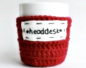 Funny Coffee Cozy Mug Tea Cup red black white crochet handmade cover