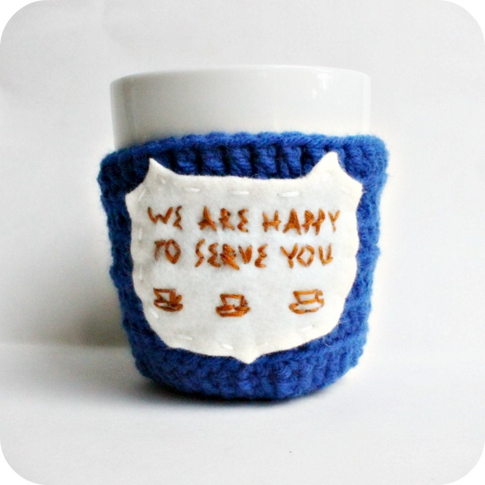 Greek Coffee Cup Cozy Mug Cozy blue white brown crochet handmade cover