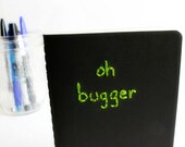 Oh bugger pocket Moleskine notebook black green embroidered handmade stationery notepad