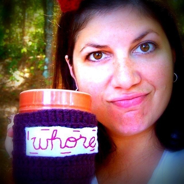 Coffee Mug Tea Cup Cozy Funny purple whore crochet handmade cover