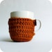 Fox Funny Coffee Mug Cozy Tea Cup foxy burnt orange brown fall autumn crochet handmade cover
