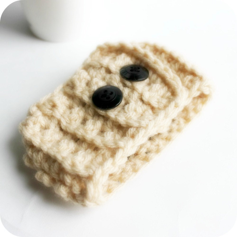 Funny Travel Mug To Go Cup cozy black white cream crochet handmade cover