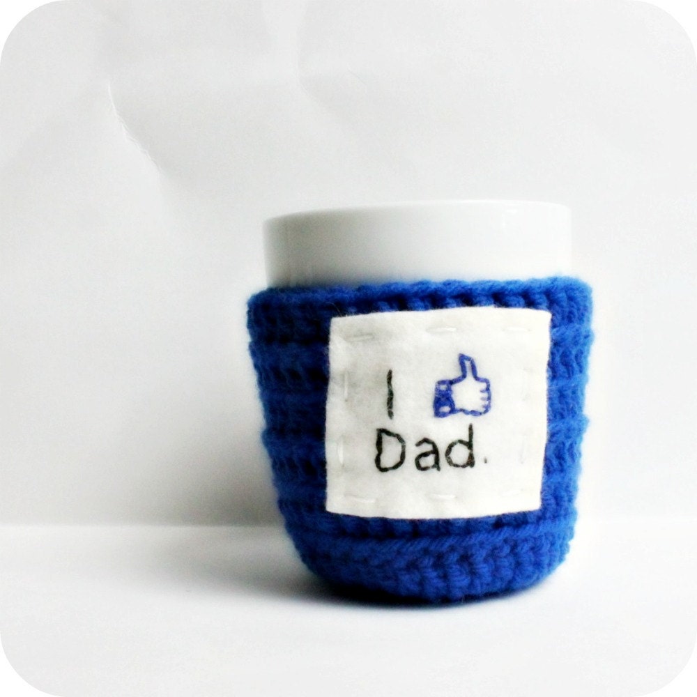 Cozy Cover Funny Coffee Cozy Tea Cup Mug Cosy blue I like Dad crochet handmade cover