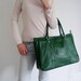 Leather tote bag green-- handmade Leather bag/ Messenger/ Diaper bag/ Shoulder bag/ Tote/ Handbag/ Hip bag/ Women