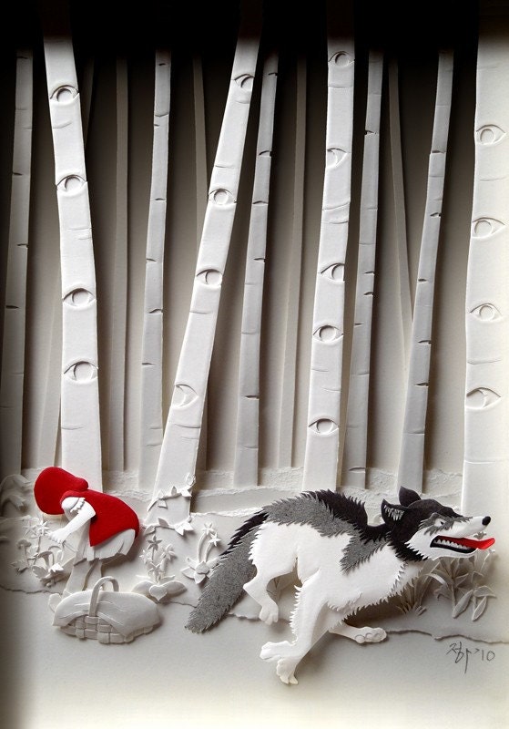 Little Red Riding Hood - Giclee Print of Paper Illustration 5inx7in
