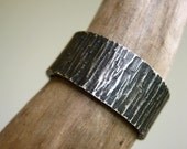 Bark Texture Ring -Oxidized- Rustic Heavy Sterling Silver Band - Wider Alternative Wedding Band