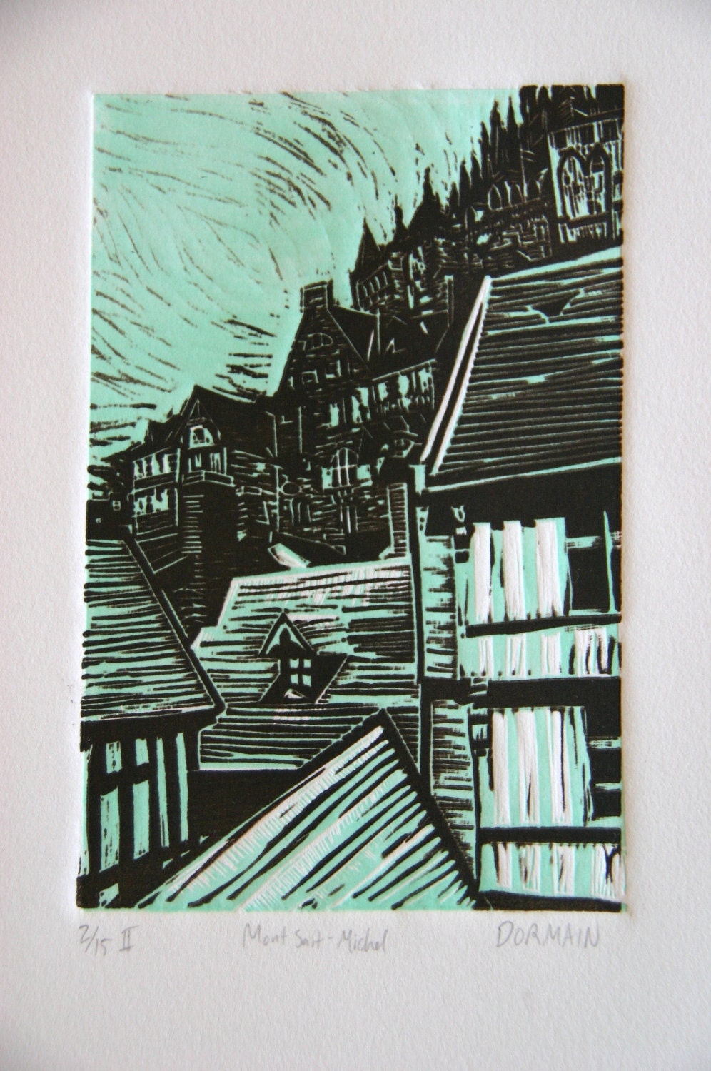 Mont Saint-Michel - Original Linocut Print