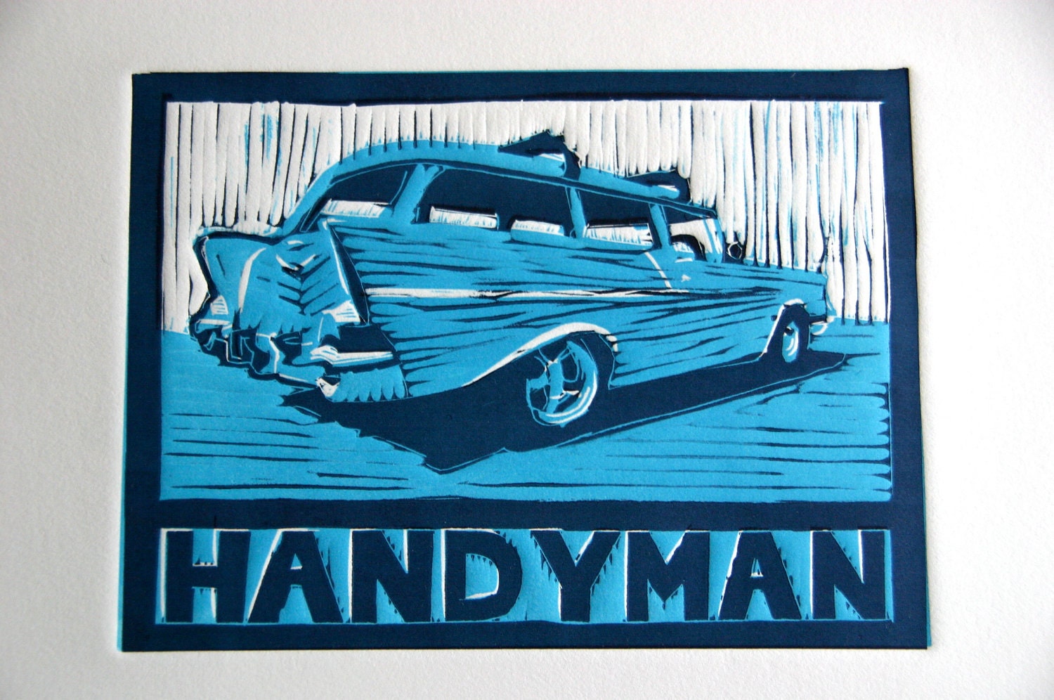 Original Linocut - 1957 Chevy Handyman