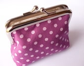 Polka dot coin purse purple with silver metal coin purse frame