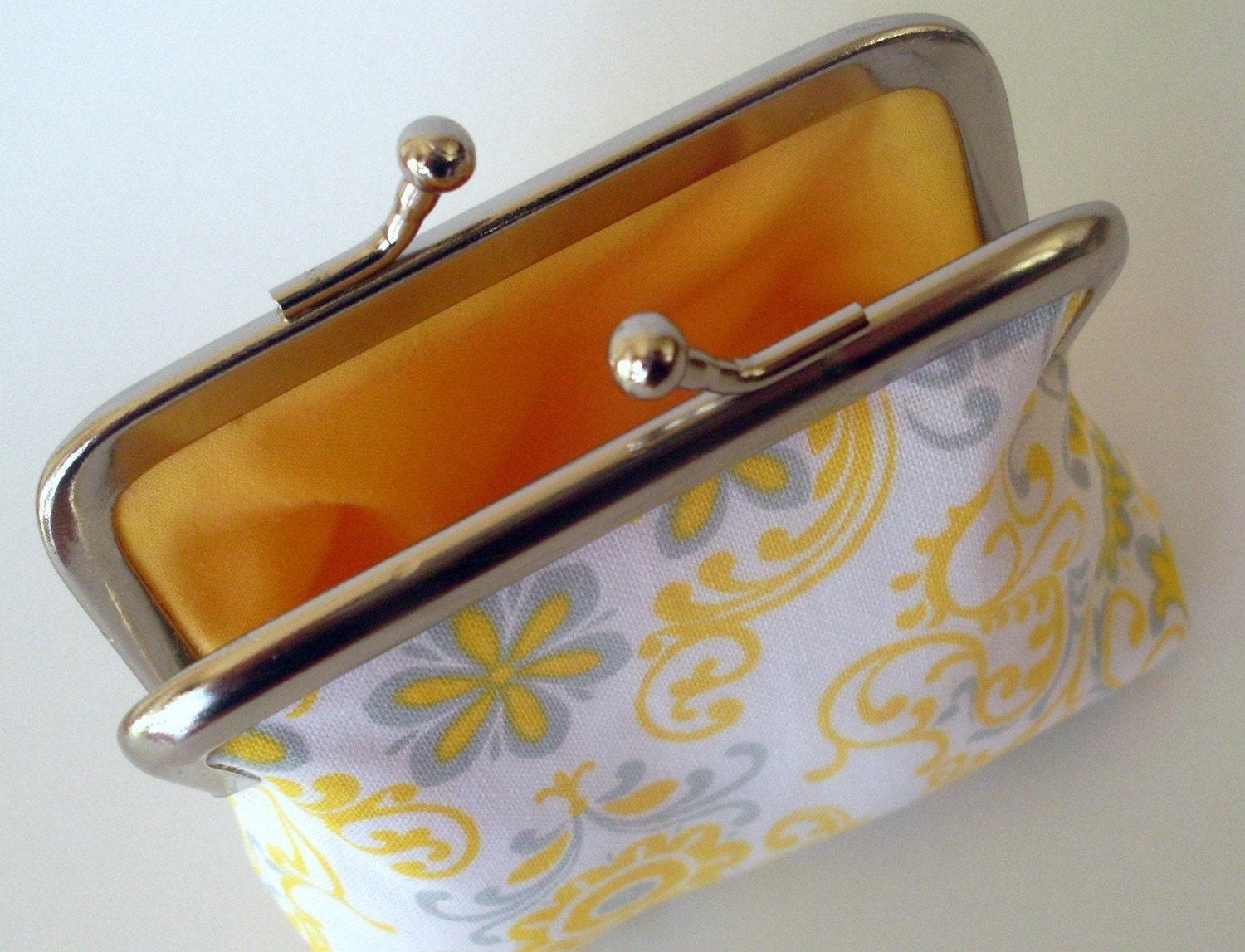 Sunshine coin purse yellow and grey paisley damask