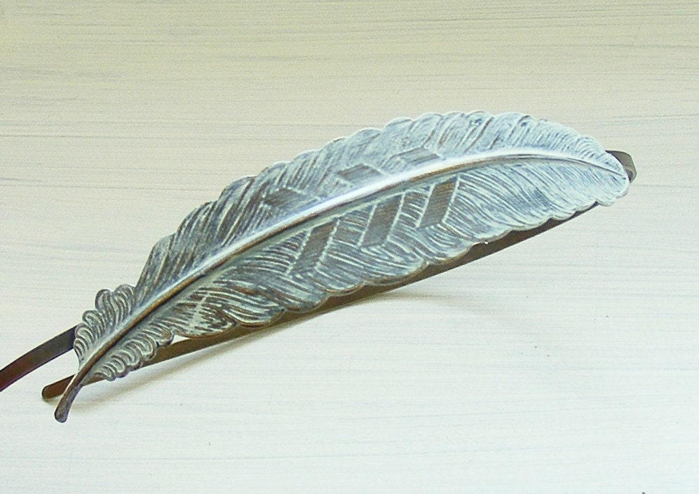 White Feather Headband in Metal