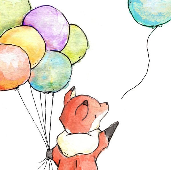 Children Art Print. Fox Says Goodbye. PRINT 8X10. Nursery Art Home Decor