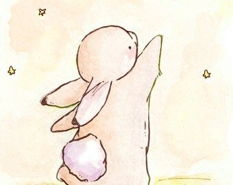 Children Art Print. GOLD-Reach For A Star. PRINT 8X10. Nursery Art Home Decor
