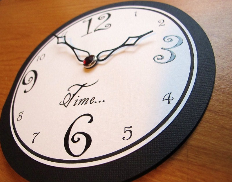 Happy Birthday, Clock with real hands, Round, Black and White card