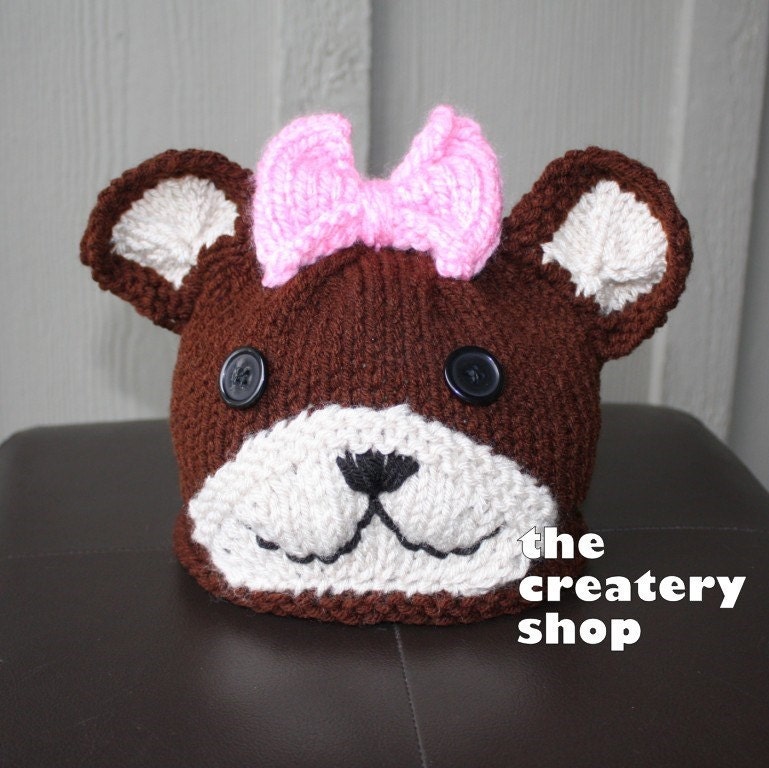 Knitting Pattern Bobo Bear Girl Animal Hat (PDF)