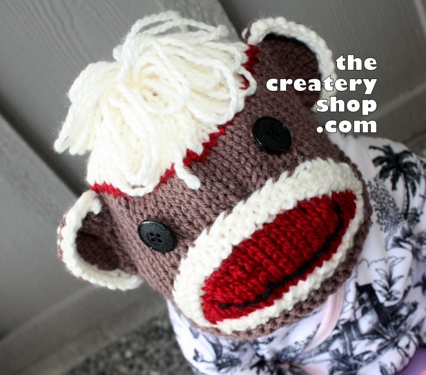 Knitting Pattern Sock Monkey Animal Hat (PDF)