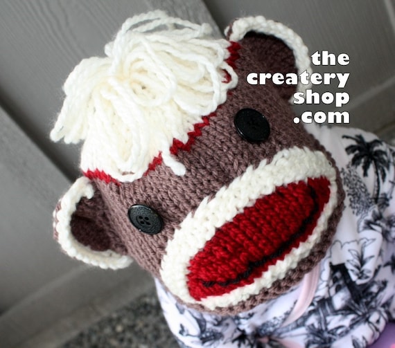 Knitting Pattern Sock Monkey Animal Hat PDF by createry on Etsy