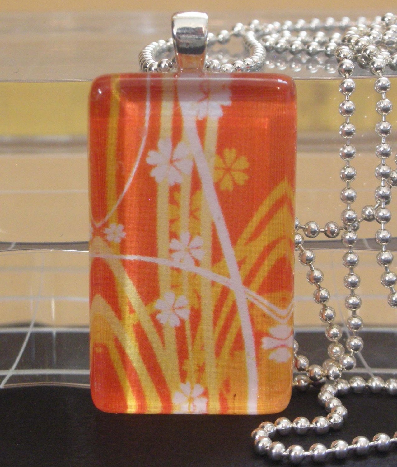 Wind Swept - Glass Tile Pendant with 1.5mm Ball Chain