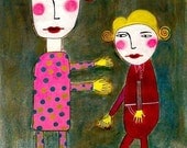 FIRST BOOTIES -- signed folk art print