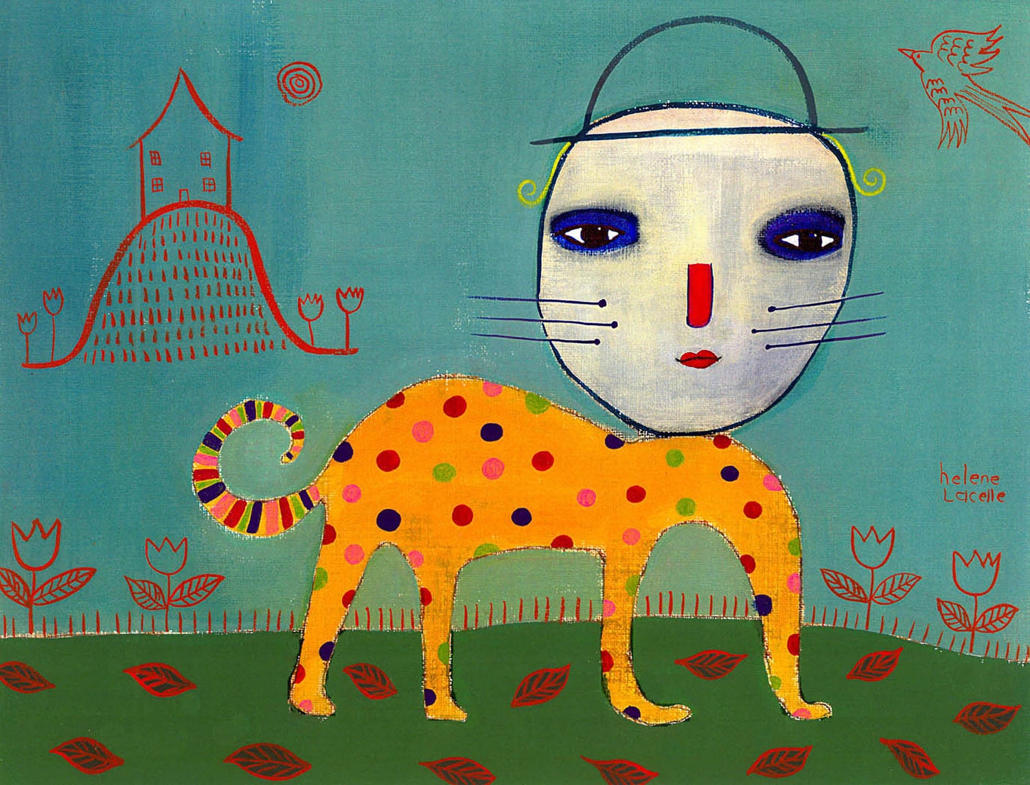 MR. CATNIP folk art print Valley of Tulips
