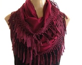 Delicious Burgundy..La Boheme...laced and fringed Necklace/Infinity scarf. Love story..Limited collection