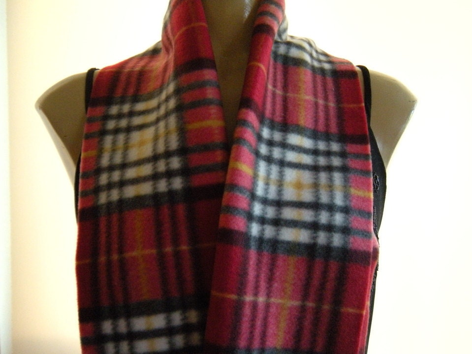 Last one..Classic Ecosse...Red, black and white...Unisex Polar Fleece..Everyday winter scarf...Cozy and Trendy