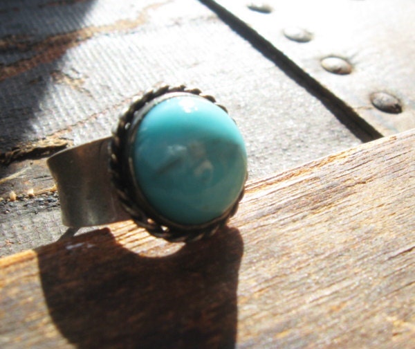Turquoise and Silver Adjustable Band Ring - Vintage Upcycled Silver and Turquoise Ring - Eco Mother's Day