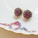 Vintage Plum Ruby Pebbled Glass and Filigree Post Earrings - Mother's Day Gift