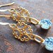SALE - Ocean Blue Pebble Charm and Golden Filigree Earrings