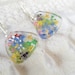 Rainbow Summer Garden-Queen Anne's Lace Pressed Flower Glass Triangle Dangle Earrings-Symbolizes Peace