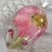 July's Birth Flower-Pretty in Pink-Pink Larkspur, Heather, Wispy Grasses Glass Teardrop Pressed Flower Pendant-Symbolizes An Open Heart