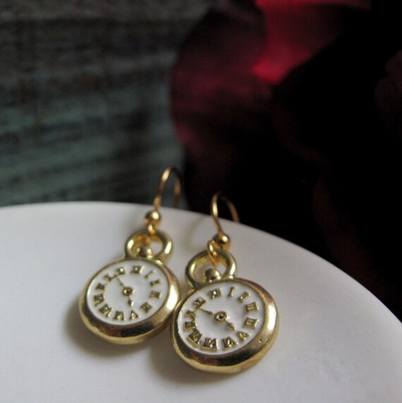 SALE Gold Pocket Watch Earrings Victorian by StefenyStanyer