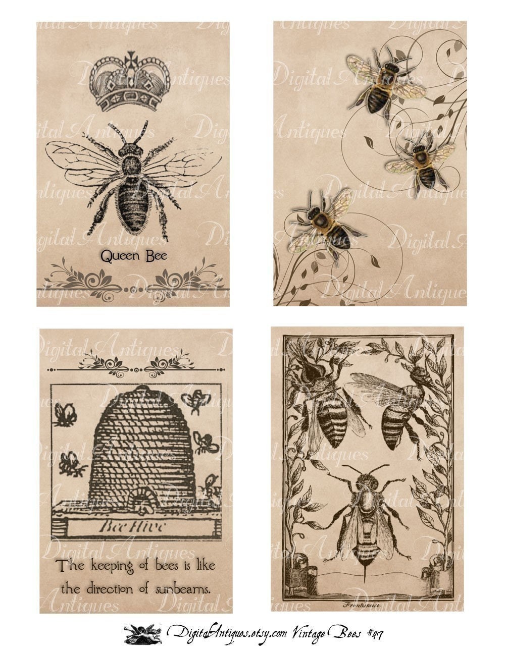 Vintage Bees Printable Images Digital Download by DigitalAntiques