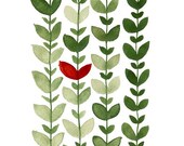 PLANT FIELDS RED Leaf Limited edition Art Print Poster red green pattern
