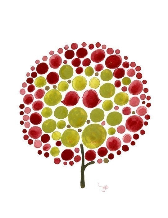 Christmas RED BALLOON TREE holiday home decor art print green red birds love birds kids wall art children bird illustration decoration