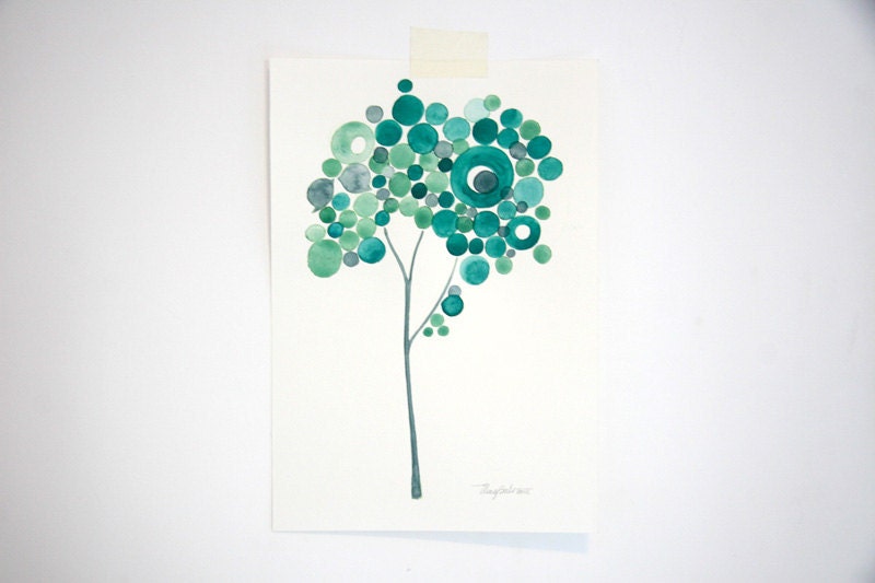 Painting - Tall tall tree 456 with love birds - original watercolor painting
