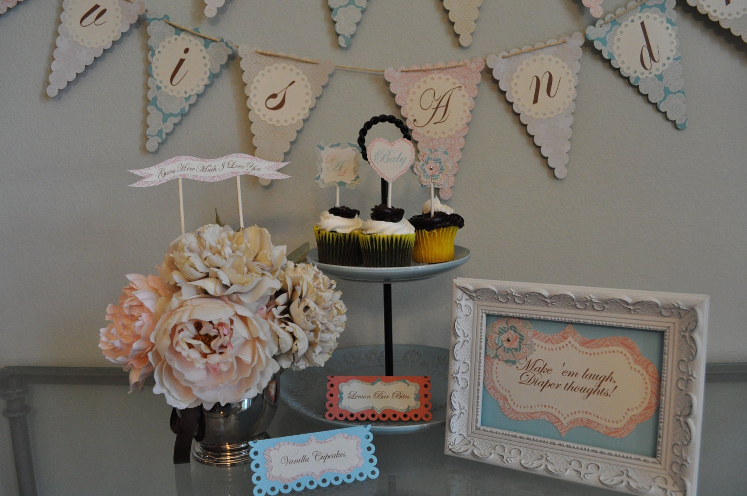 Centerpiece sticks, Banner centerpiece, baby shower, bridal shower, centerpiece, party decorations, baby shower, wedding
