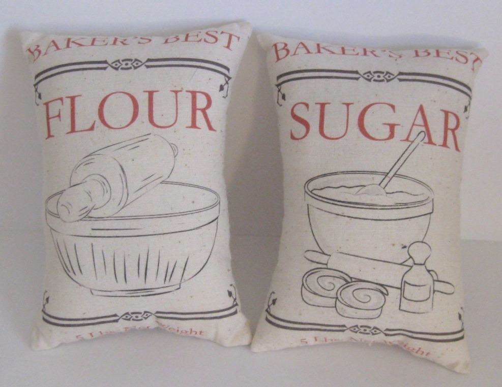 Kitchen, Sugar,  Flour,  Feedsack Bowl Filler Pillows, Free USA Shipping