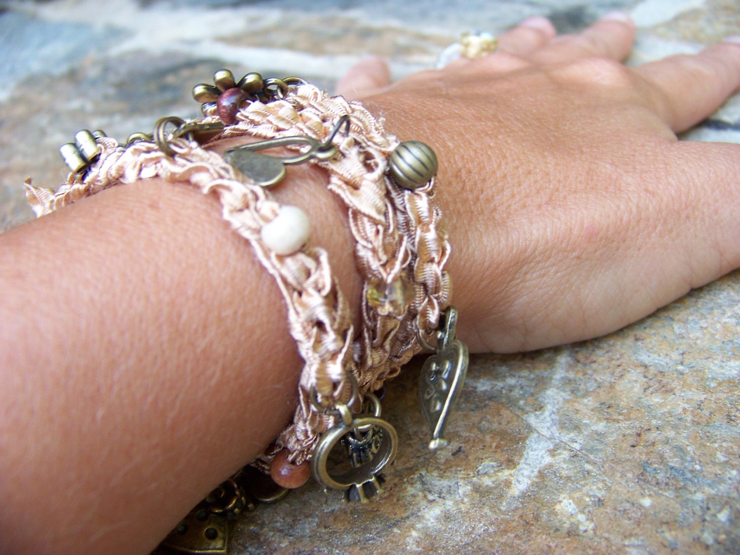 Crochet Jewelry Charm Wrap Charm Bracelet