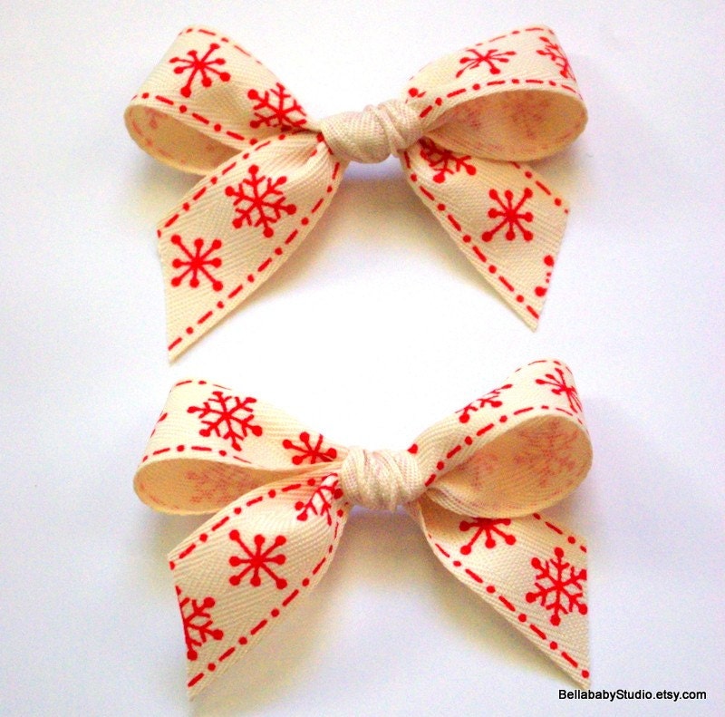 Retro Red Snowflake Hair Bows