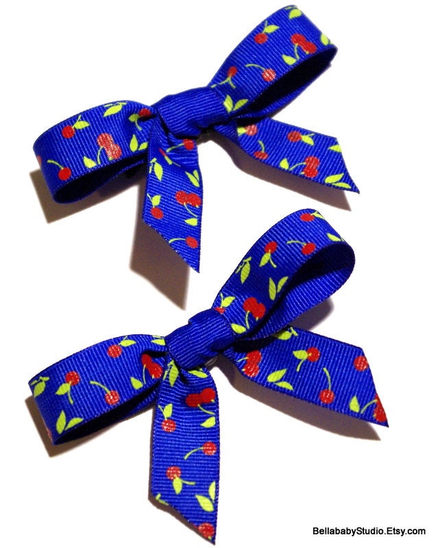 Kitsch Cherry Cobalt Blue Double Bow Set