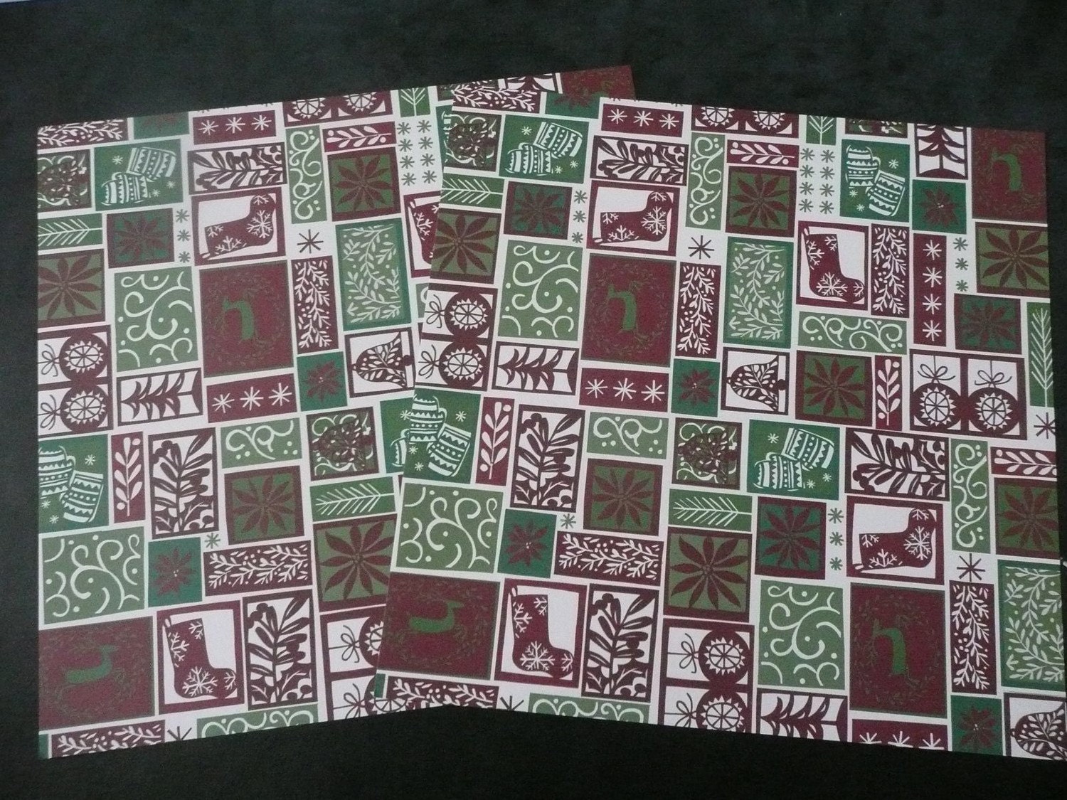 HOLIDAY SQUARES 12 x 12 Scrapbooking Paper by Stemma (2 sheets) - Buy 5 sets get 1 FREE- Christmas